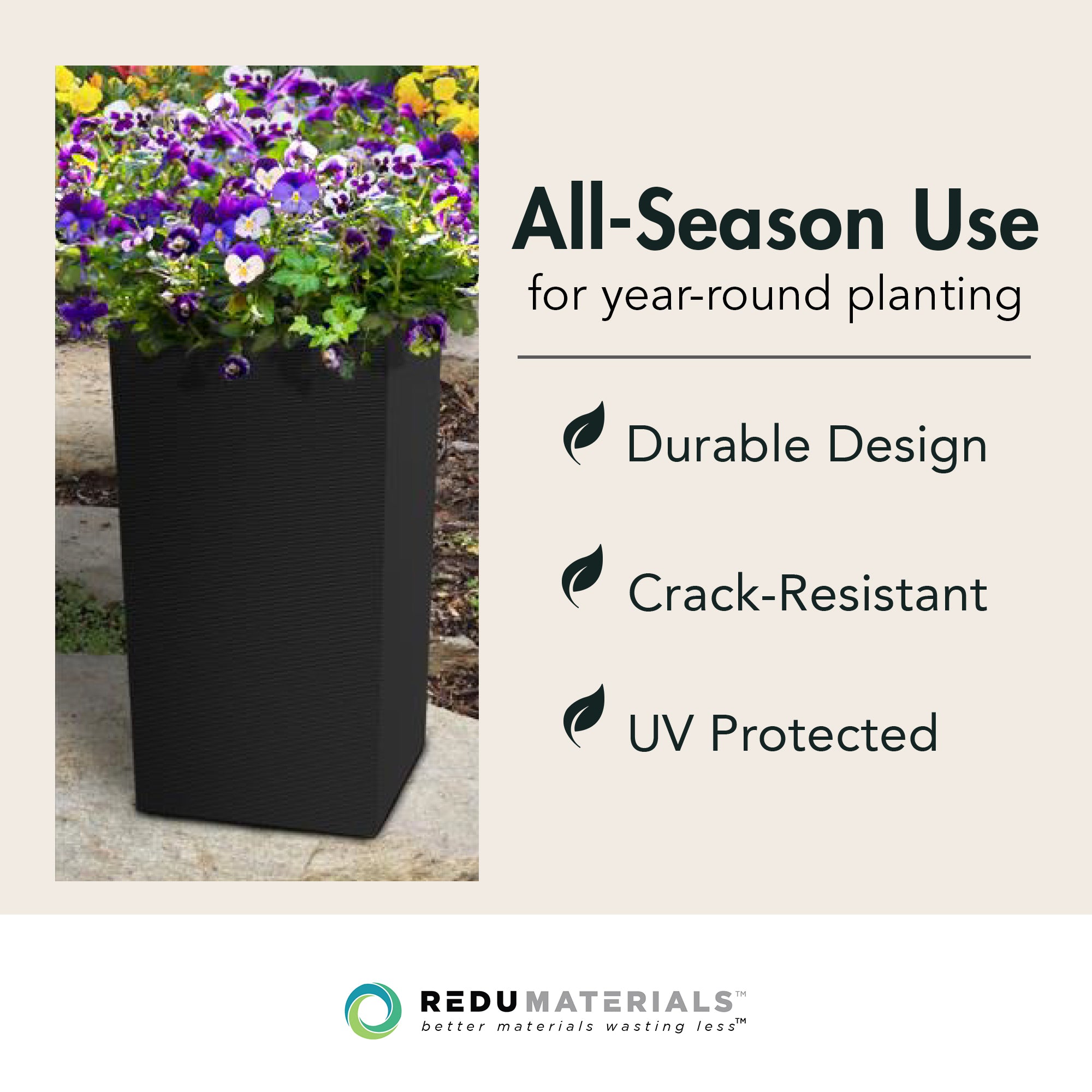 Tierra Verde Citadel Horizon Self Watering Square Planter, Black (Open Box) - VMInnovations