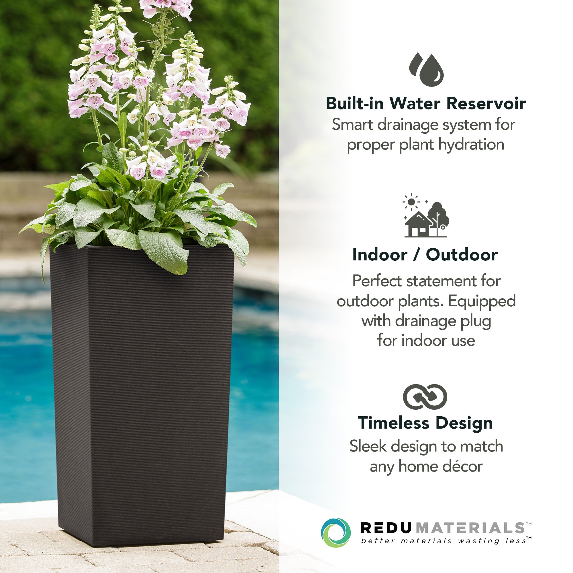 Tierra Verde Citadel Horizon Self Watering Square Planter, Black (Open Box) - VMInnovations