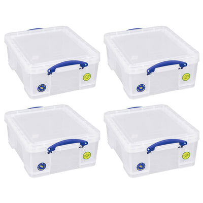 Really Useful Box 18L Storage Container w/Snap Lid & Clip Lock Handle, 4 Pack - VMInnovations