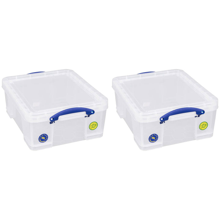 Really Useful Box 18L Storage Container w/Snap Lid & Clip Lock Handle, 4 Pack