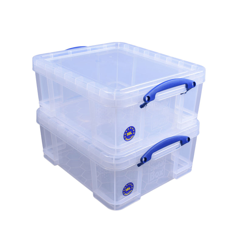 Really Useful Box 18L Storage Container w/Snap Lid & Clip Lock Handle, 4 Pack