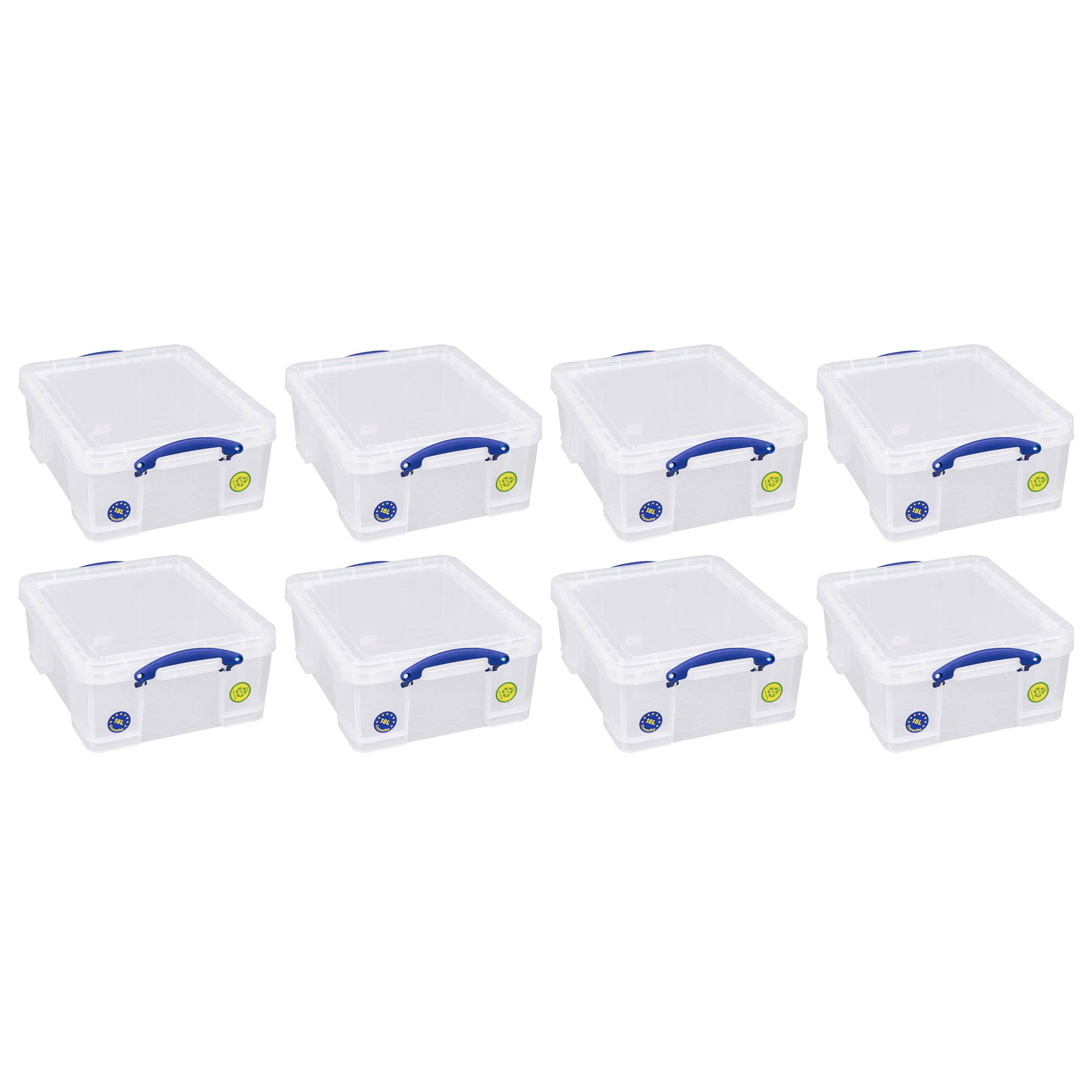 Really Useful Box 18L Storage Container w/Snap Lid & Clip Lock Handle, 8 Pack - VMInnovations
