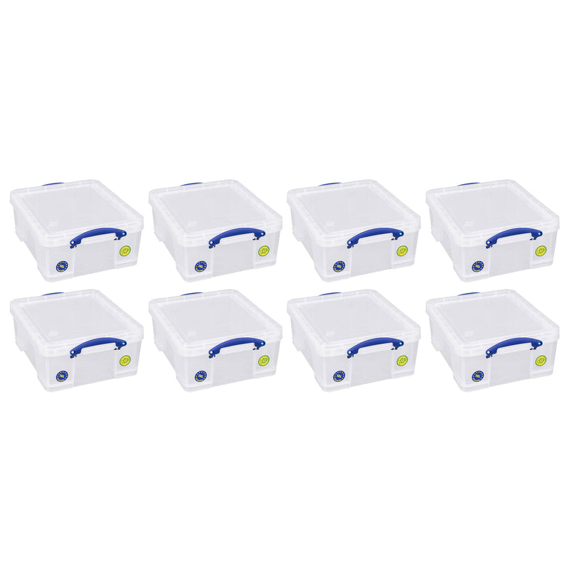 Really Useful Box 18L Storage Container w/Snap Lid & Clip Lock Handle, 8 Pack