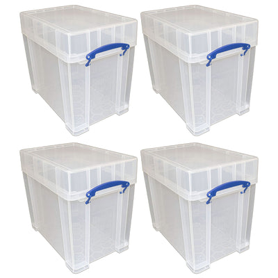 Really Useful Box 19 Liters Transparent Storage Container with Snap Lid, 4 Pack