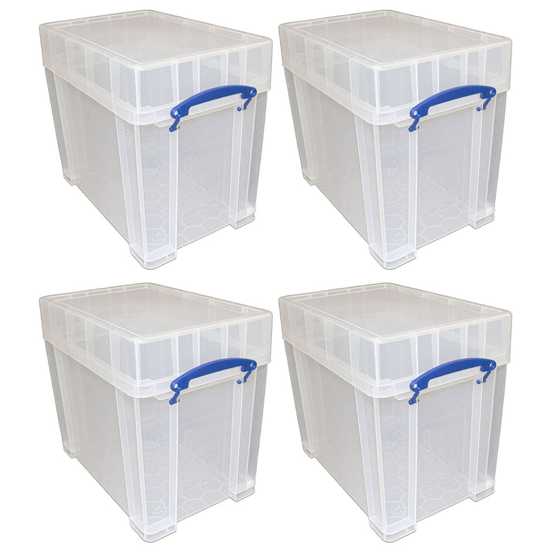 Really Useful Box 19 Liters Transparent Storage Container with Snap Lid, 4 Pack