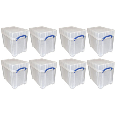 Really Useful Box 19 Liters Transparent Storage Container with Snap Lid, 8 Pack