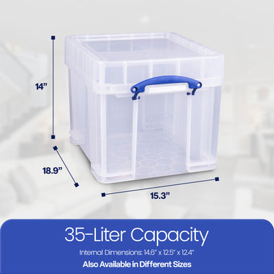 Really Useful Box 35L Storage Container with Snap Lid & Clip Lock Handle, 2 Pack