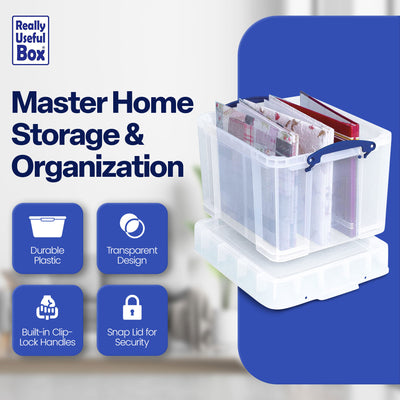 Really Useful Box 35L Storage Container with Snap Lid & Clip Lock Handle, 2 Pack