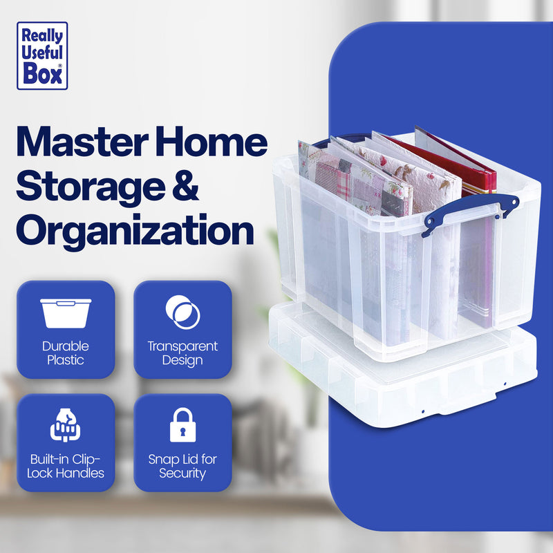 Really Useful Box 35L Storage Container with Snap Lid & Clip Lock Handle, 2 Pack