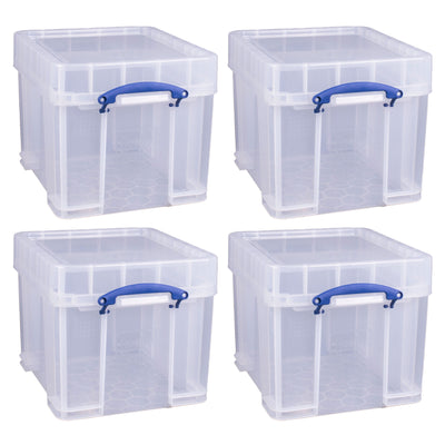 Really Useful Box 35L Storage Container with Snap Lid & Clip Lock Handle, 4 Pack