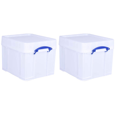 Really Useful Box 35 Liter Extra Strong Plastic Storage Box with XL Lid, 2 Pack