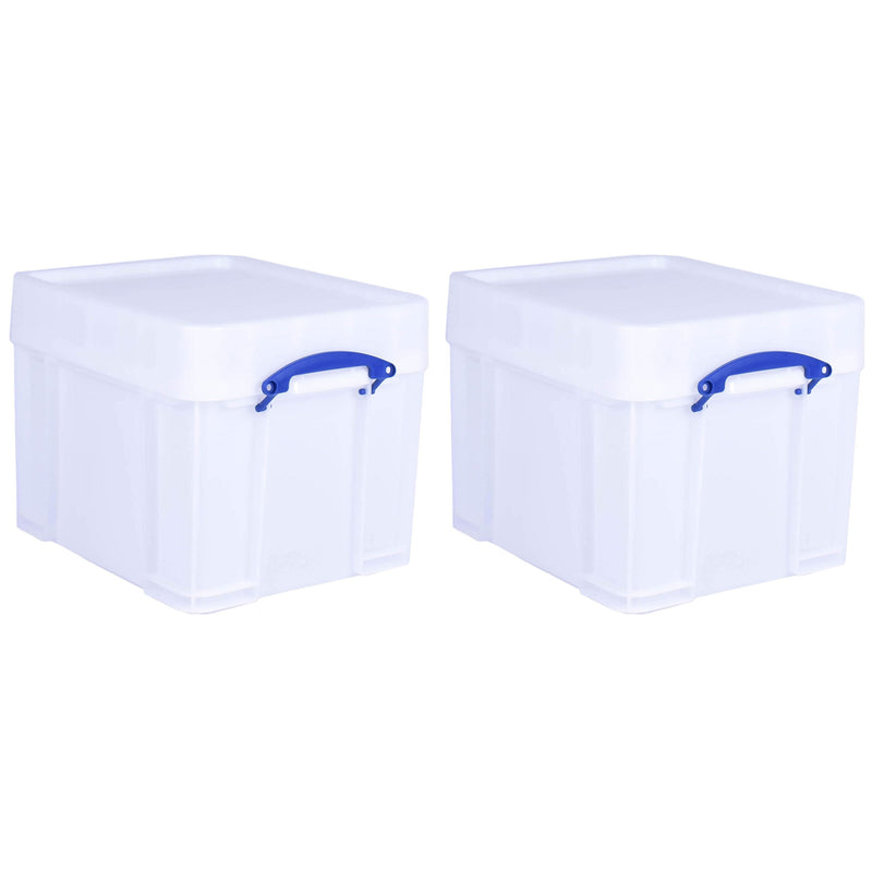 Really Useful Box 35 Liter Extra Strong Plastic Storage Box with XL Lid, 2 Pack