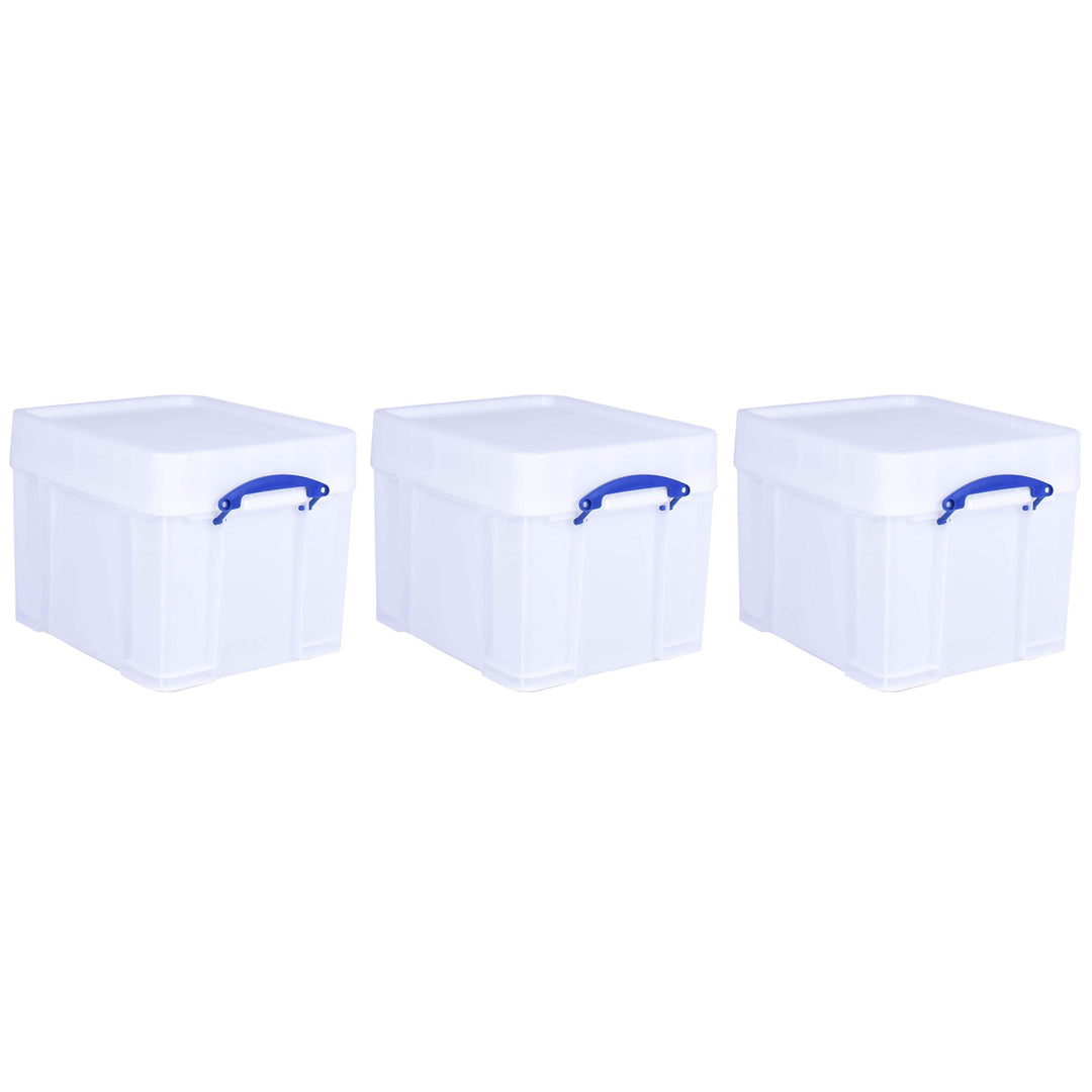 Really Useful Box 35 Liter Extra Strong Plastic Storage Box with XL Lid, 3 Pack
