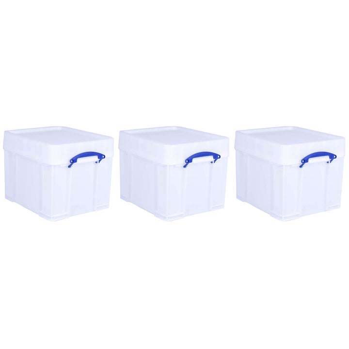 Really Useful Box 35 Liter Extra Strong Plastic Storage Box with XL Lid, 3 Pack