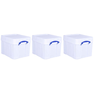 Really Useful Box 35 Liter Extra Strong Plastic Storage Box with XL Lid, 3 Pack