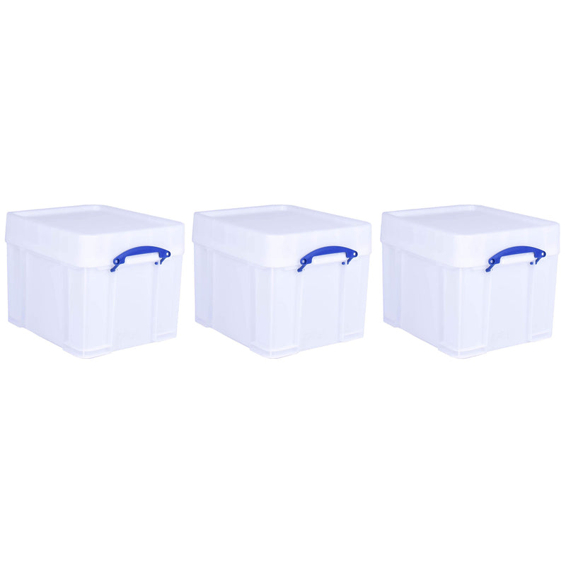 Really Useful Box 35 Liter Extra Strong Plastic Storage Box with XL Lid, 3 Pack