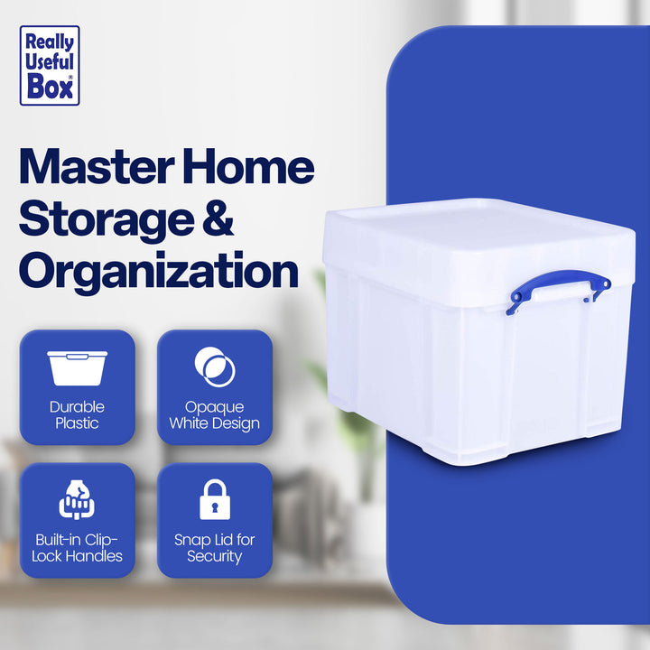 Really Useful Box 35 Liter Extra Strong Plastic Storage Box with XL Lid, 4 Pack