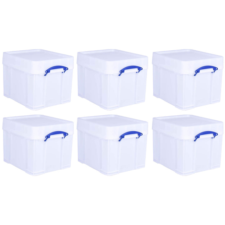 Really Useful Box 35 Liter Extra Strong Plastic Storage Box with XL Lid, 6 Pack