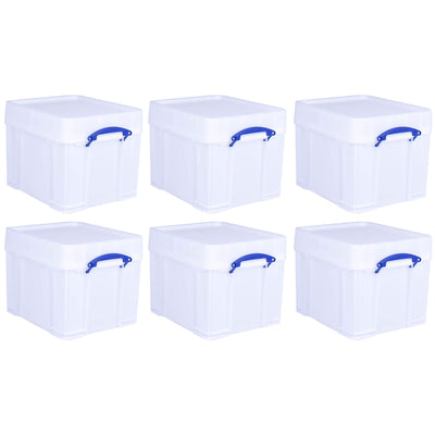 Really Useful Box 35 Liter Extra Strong Plastic Storage Box with XL Lid, 6 Pack