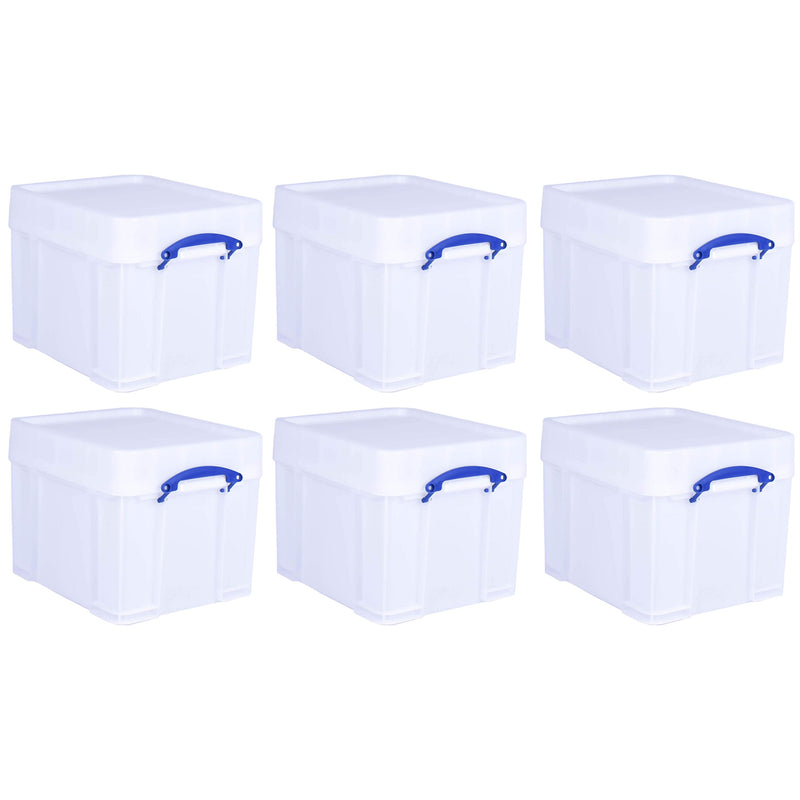 Really Useful Box 35 Liter Extra Strong Plastic Storage Box with XL Lid, 6 Pack