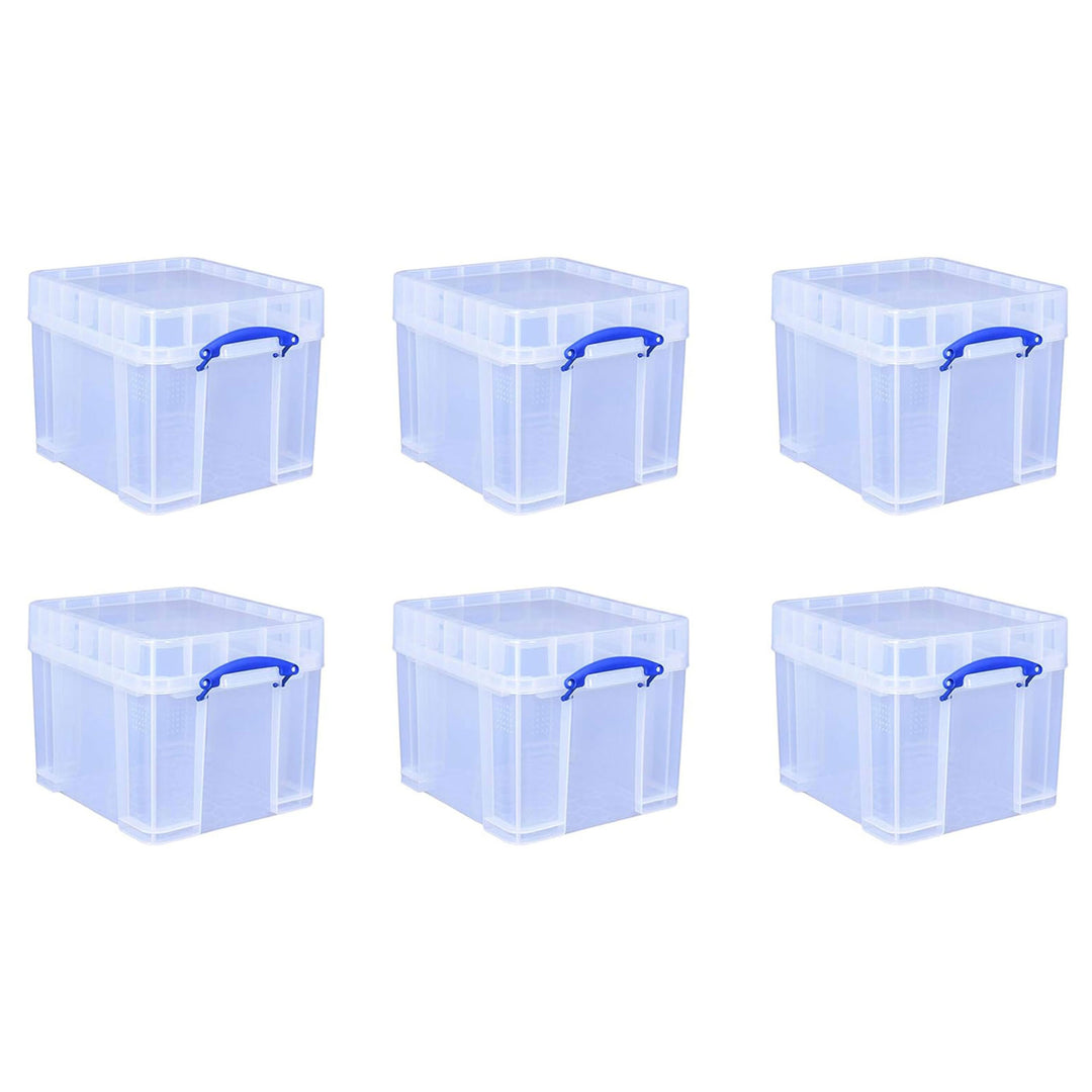 Really Useful Box 35 Liters Transparent Storage Container with Snap Lid, 6 Pack