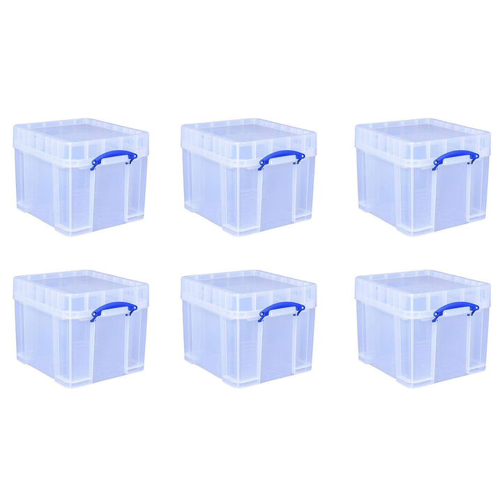 Really Useful Box 35 Liters Transparent Storage Container with Snap Lid, 6 Pack
