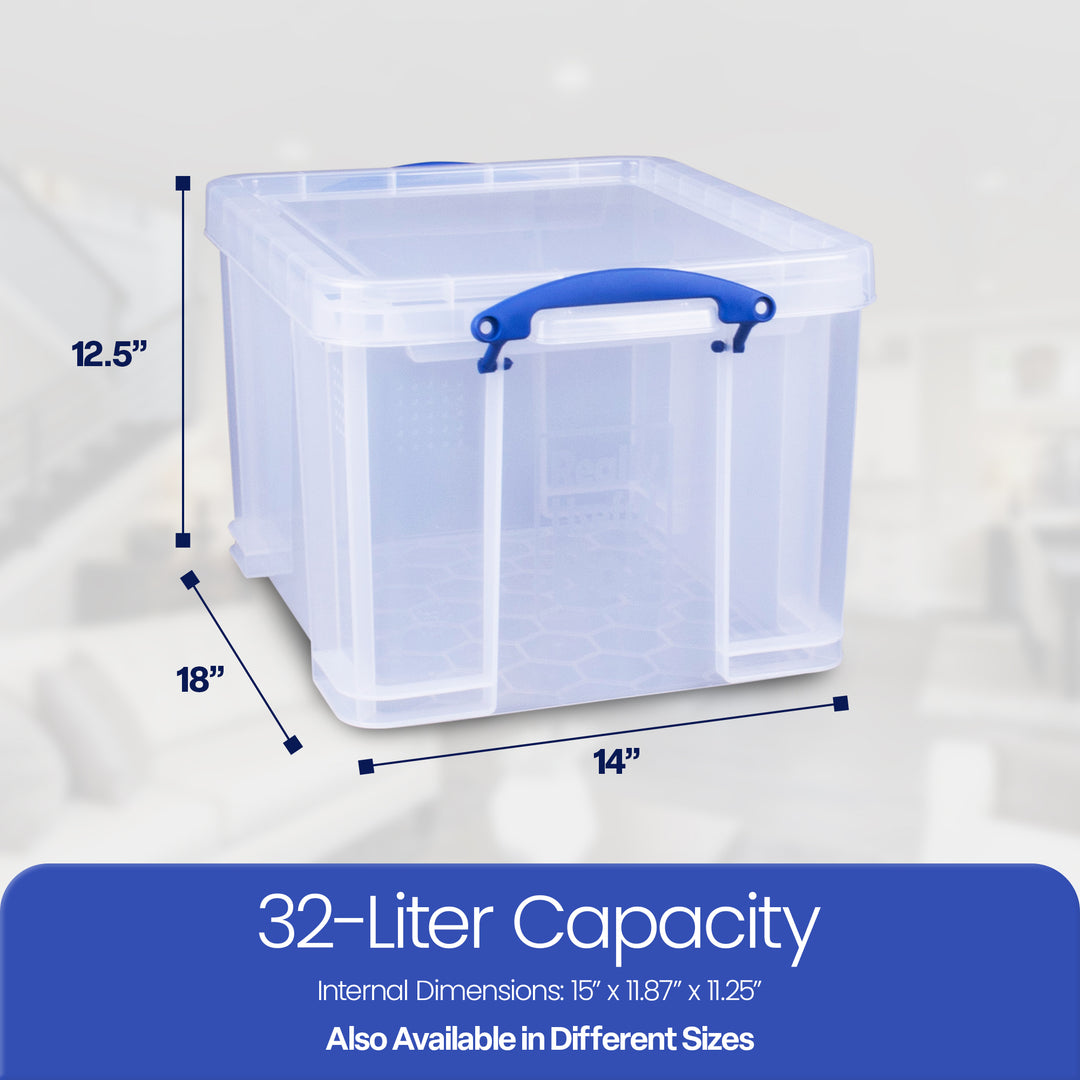 Really Useful Box 32 Liter Storage Container w/Snap Lock Handles, 6 Pack, Clear