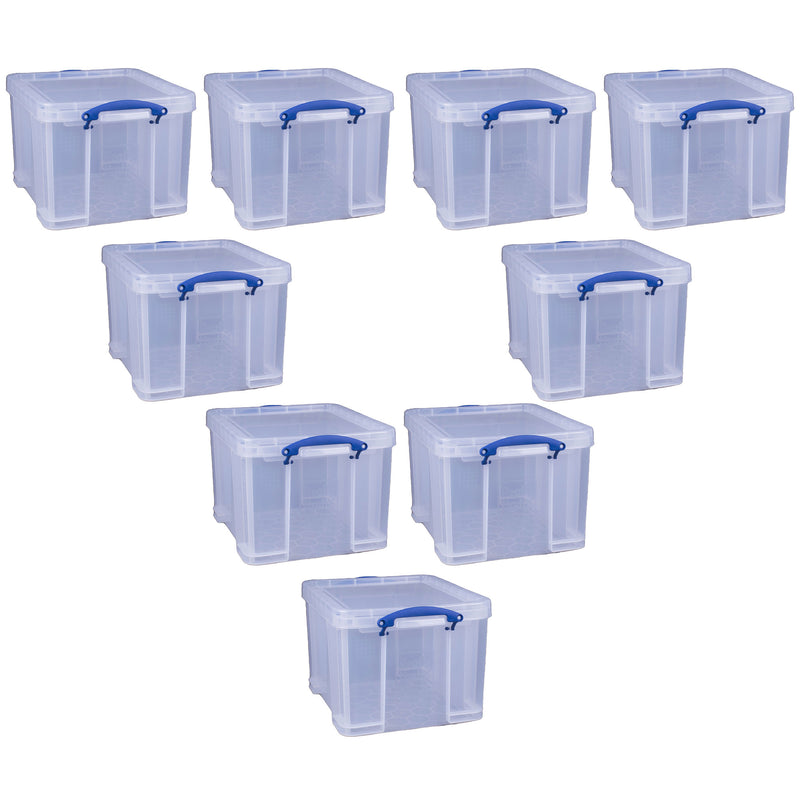 Really Useful Box 32 Liter Storage Container w/Snap Lock Handles, 9 Pack, Clear