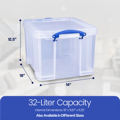 Really Useful Box 32 Liter Storage Container w/Snap Lock Handles, 9 Pack, Clear