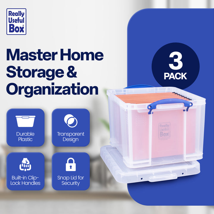 Really Useful Box 32 Liter Storage Container w/Snap Lock Handles, 9 Pack, Clear