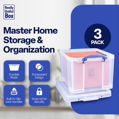 Really Useful Box 32 Liter Storage Container w/Snap Lock Handles, 12 Pack, Clear - VMInnovations