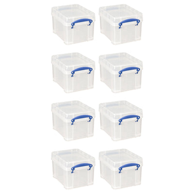 Really Useful Box 3 Liter Snap Lid Storage Bin for Music Storage, 8 Pack, Clear