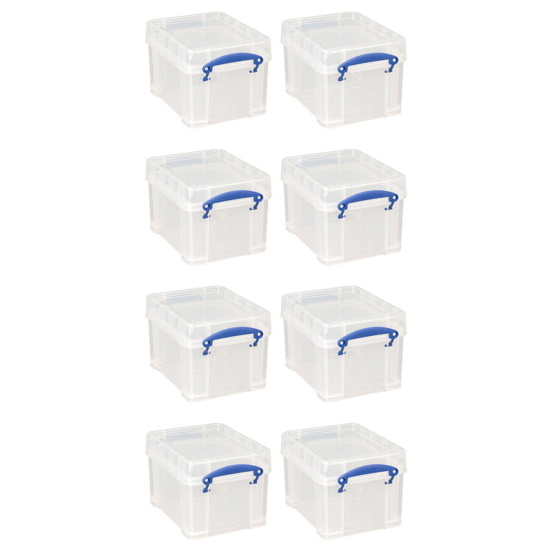 Really Useful Box 3 Liter Snap Lid Storage Bin for Music Storage, 8 Pack, Clear