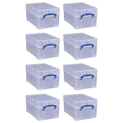 Really Useful Box 9 Liters Transparent Storage Container with Snap Lid, 8 Pack