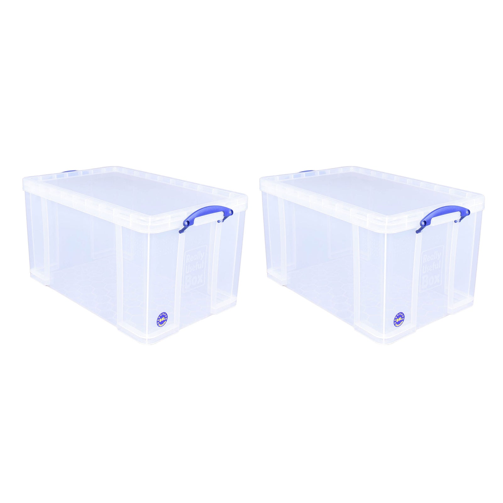 Really Useful Box 84L Storage Bin w/Snap Lid & Clip Lock Handle, 2 Pack, Clear - VMInnovations