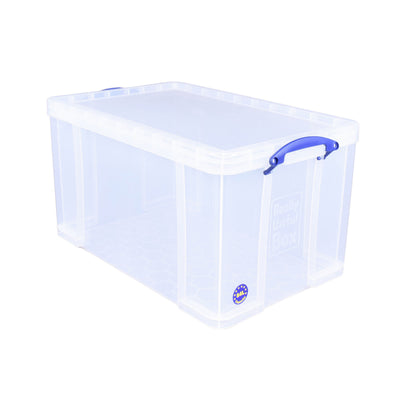 Really Useful Box 84L Storage Bin w/Snap Lid & Clip Lock Handle, 2 Pack, Clear