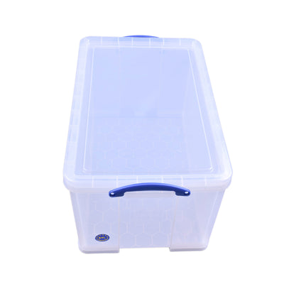 Really Useful Box 84L Storage Bin w/Snap Lid & Clip Lock Handle, 2 Pack, Clear