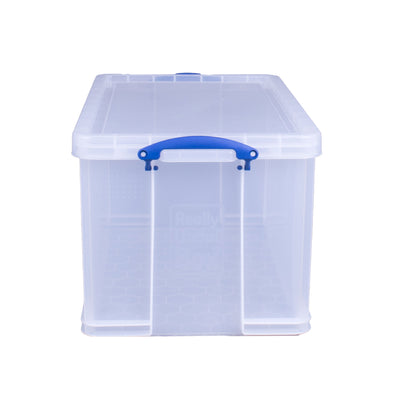 Really Useful Box 84L Storage Bin w/Snap Lid & Clip Lock Handle, 2 Pack, Clear