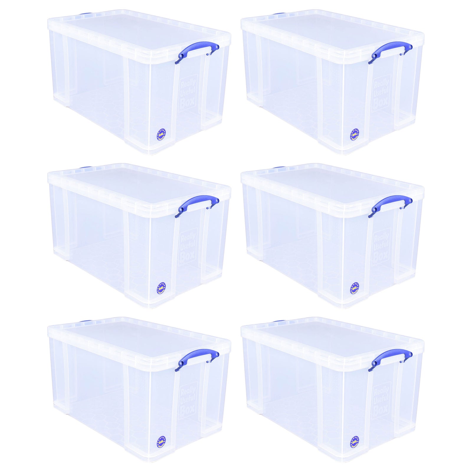 Really Useful Box 84L Storage Bin w/Snap Lid & Clip Lock Handle, 6 Pack, Clear - VMInnovations