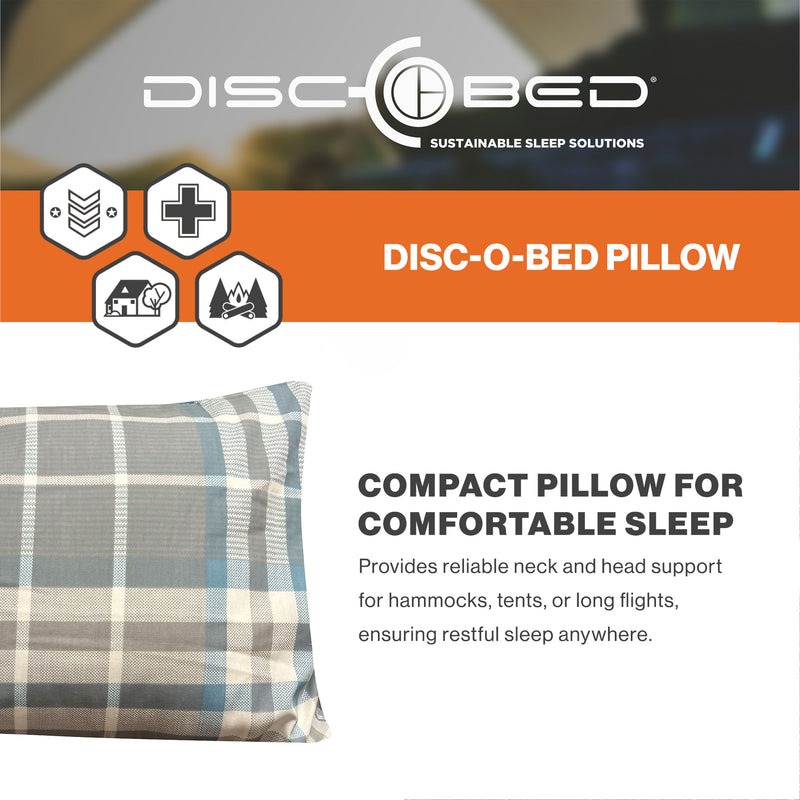 Disc-O-Bed Lightweight Travel Pillow, Packable with Washable Cover, Ocean Plaid