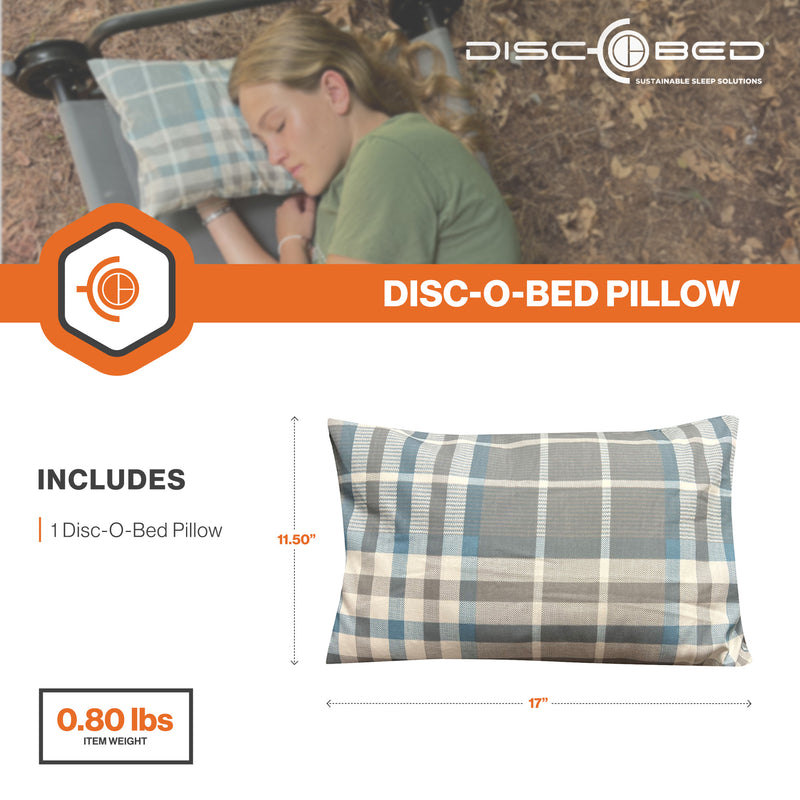 Disc-O-Bed Lightweight Travel Pillow, Packable with Washable Cover, Ocean Plaid