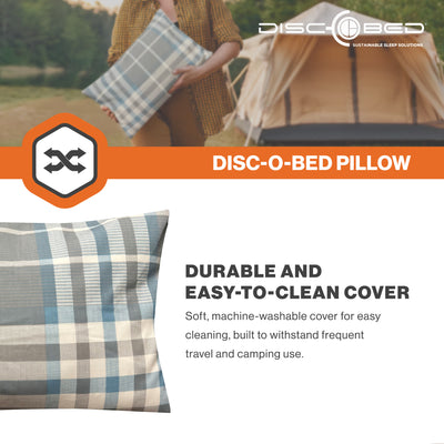 Disc-O-Bed Lightweight Travel Pillow, Packable with Washable Cover, Ocean Plaid