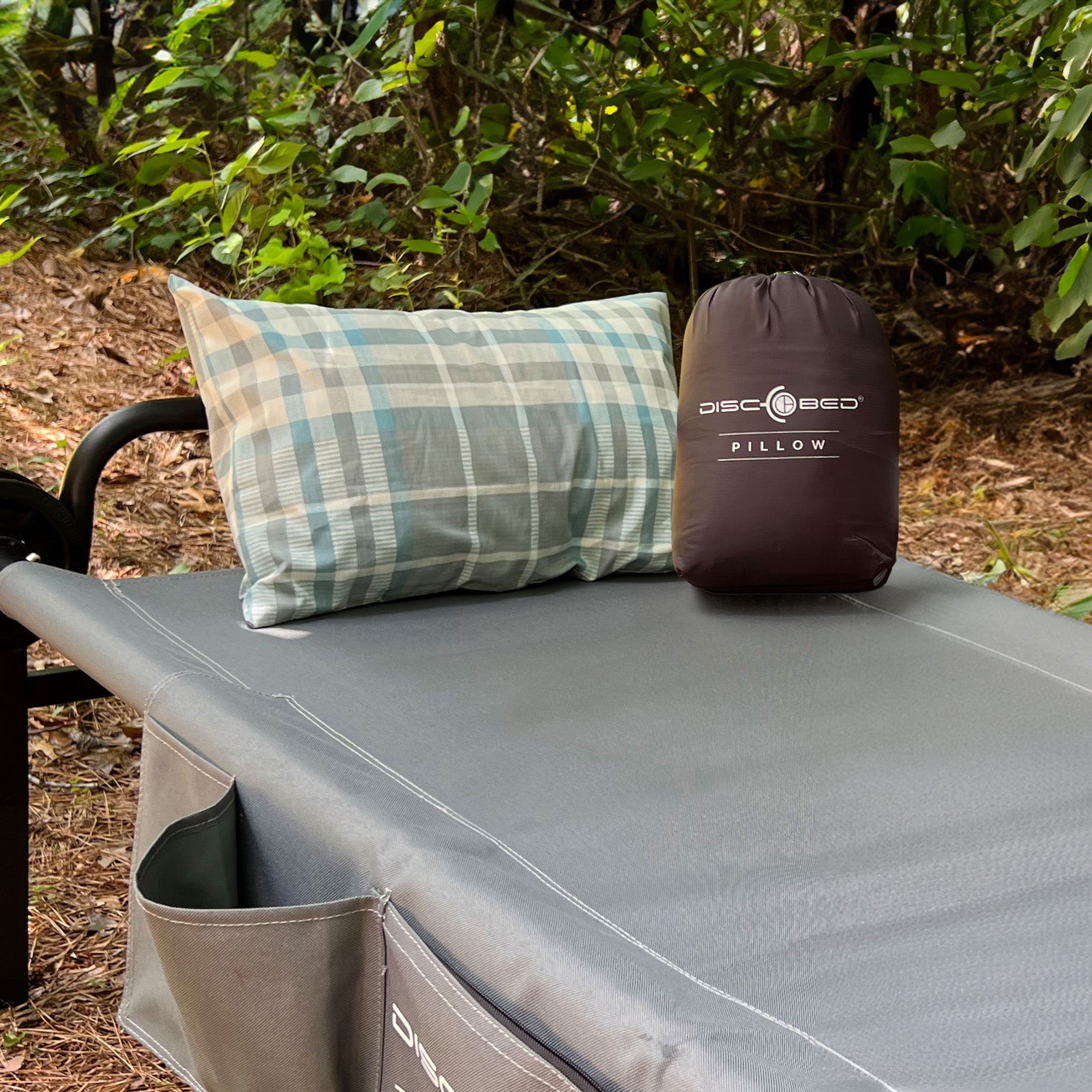 Disc-O-Bed Lightweight Travel Pillow, Packable with Washable Cover, Ocean Plaid - VMInnovations