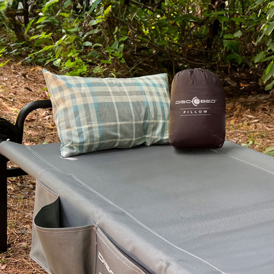 Disc-O-Bed Lightweight Travel Pillow, Packable with Washable Cover, Ocean Plaid - VMInnovations