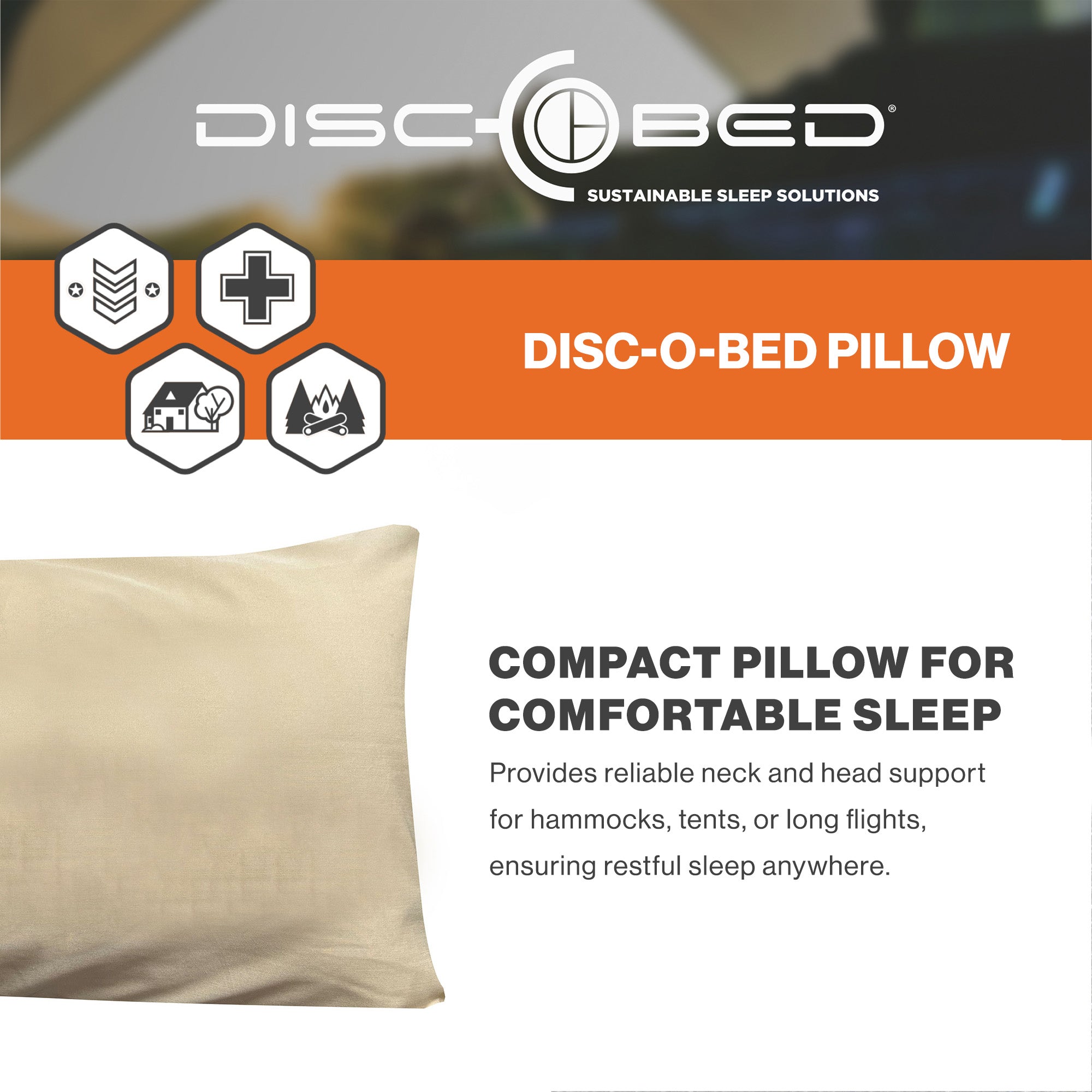 Disc-O-Bed Lightweight Travel Pillow, Packable with Washable Cover, Cappuccino - VMInnovations
