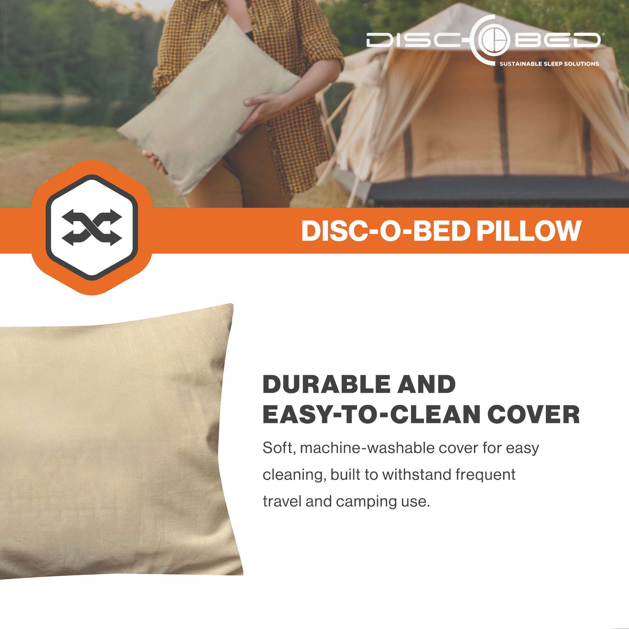 Disc-O-Bed Lightweight Travel Pillow, Packable with Washable Cover, Cappuccino - VMInnovations