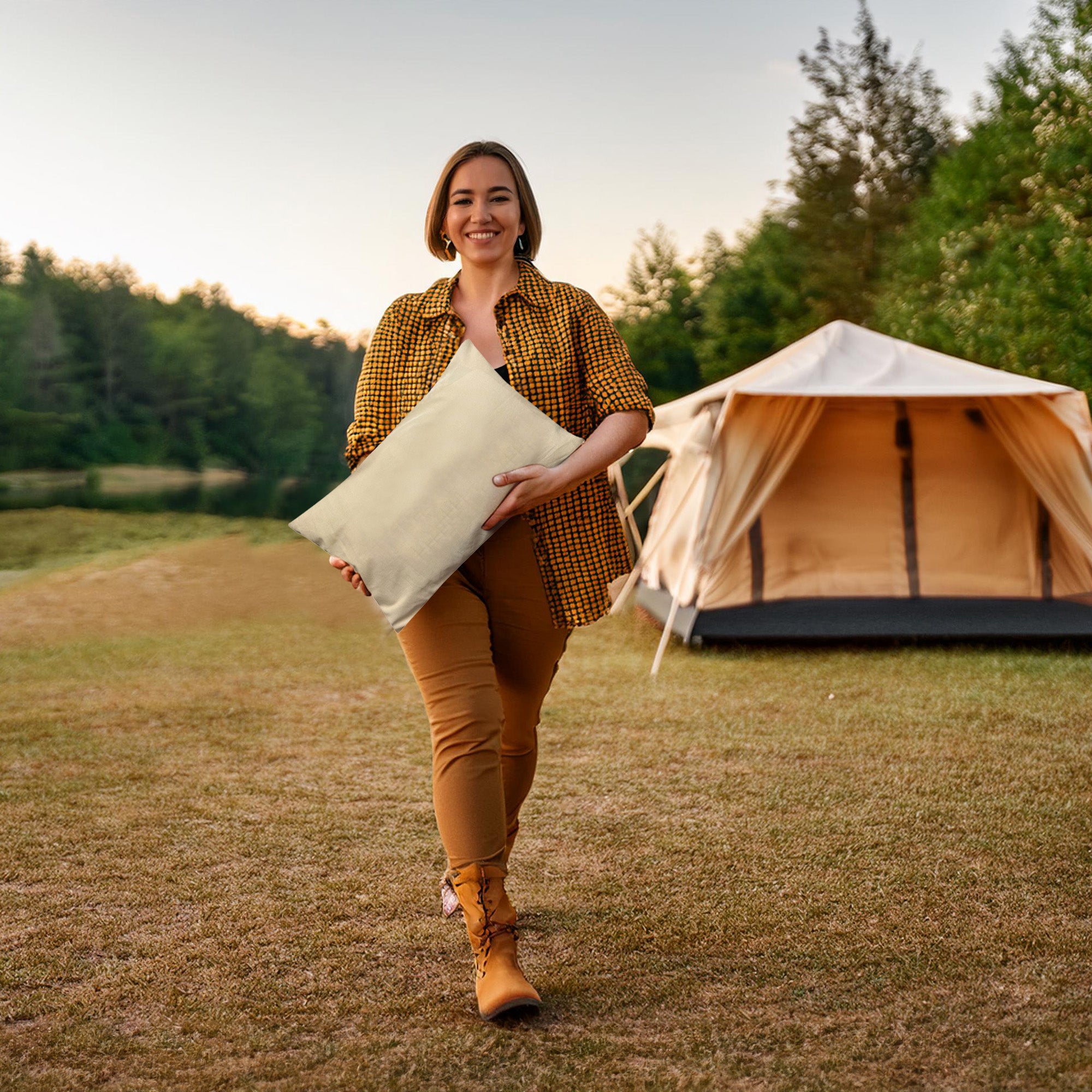 Disc-O-Bed Lightweight Travel Pillow, Packable with Washable Cover, Cappuccino - VMInnovations