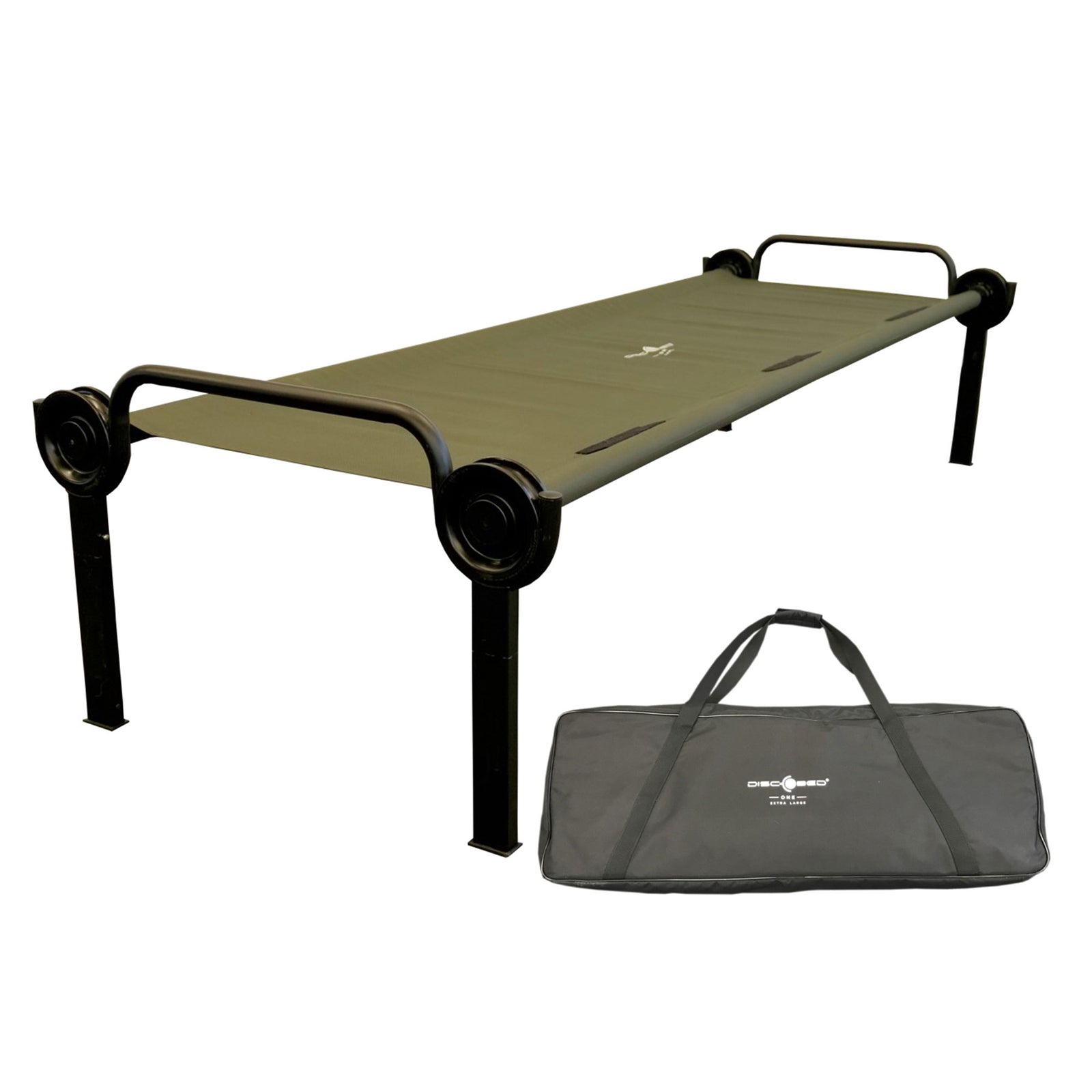 Disc-O-Bed ONE Large Lightweight Folding Camping Cot Bed for Adults, Olive Green - VMInnovations