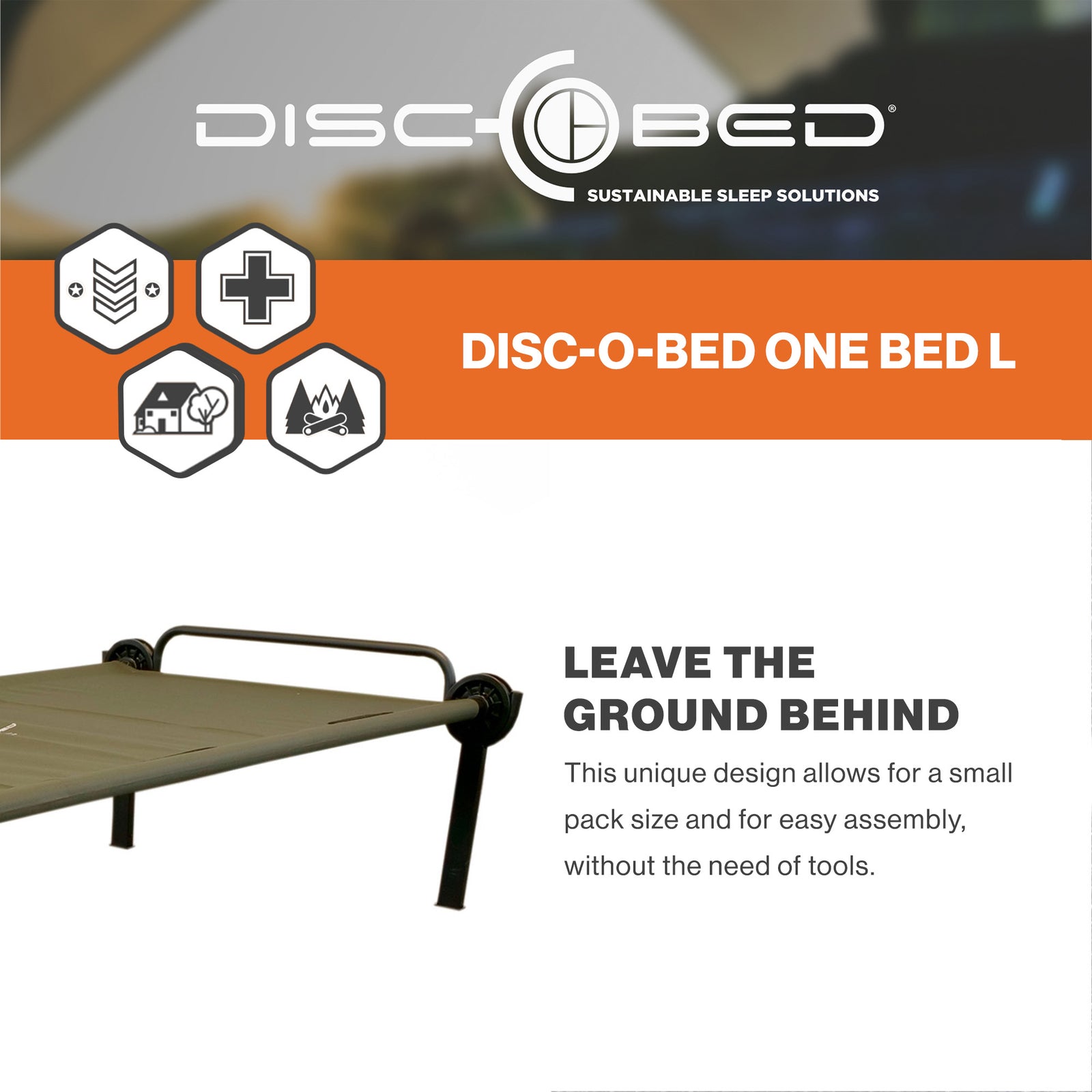 Disc-O-Bed ONE Large Lightweight Folding Camping Cot Bed for Adults, Olive Green - VMInnovations