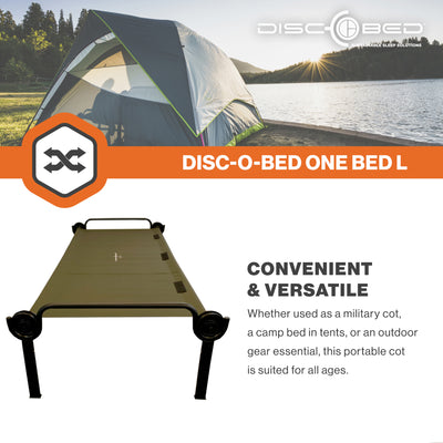 Disc-O-Bed ONE Large Lightweight Folding Camping Cot Bed for Adults, Olive Green - VMInnovations